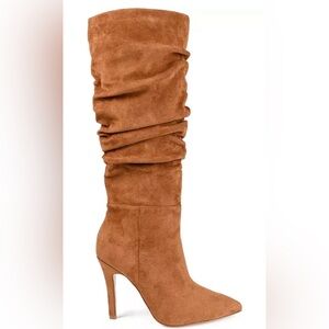 New Journee Collection Sarie Ruched Stiletto  Boots Cognac Sz 8.5 wide calf